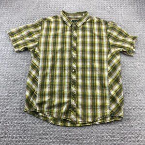 PRANA Shirt Men Extra Large XL Green Plaid Button Up Pearl Snap India Casual